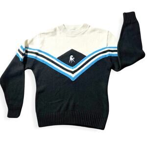 Vintage Bristol Varsity Cheerleading Mustang Striped Sweater Blue Black Size M